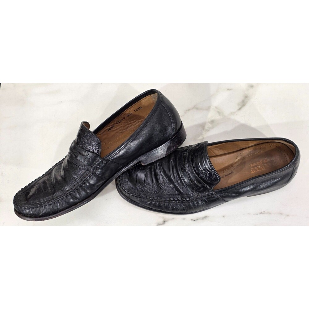 Vintage Brass Boot Black Ostrich Leg Loafers Men 10.5M Leather Moc Toe Old Money